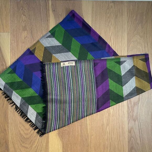 Girnar Shawl Scarf 100% New Wool Purple Green Grey Royal Blue Bronze 28” x 84” - Picture 1 of 9